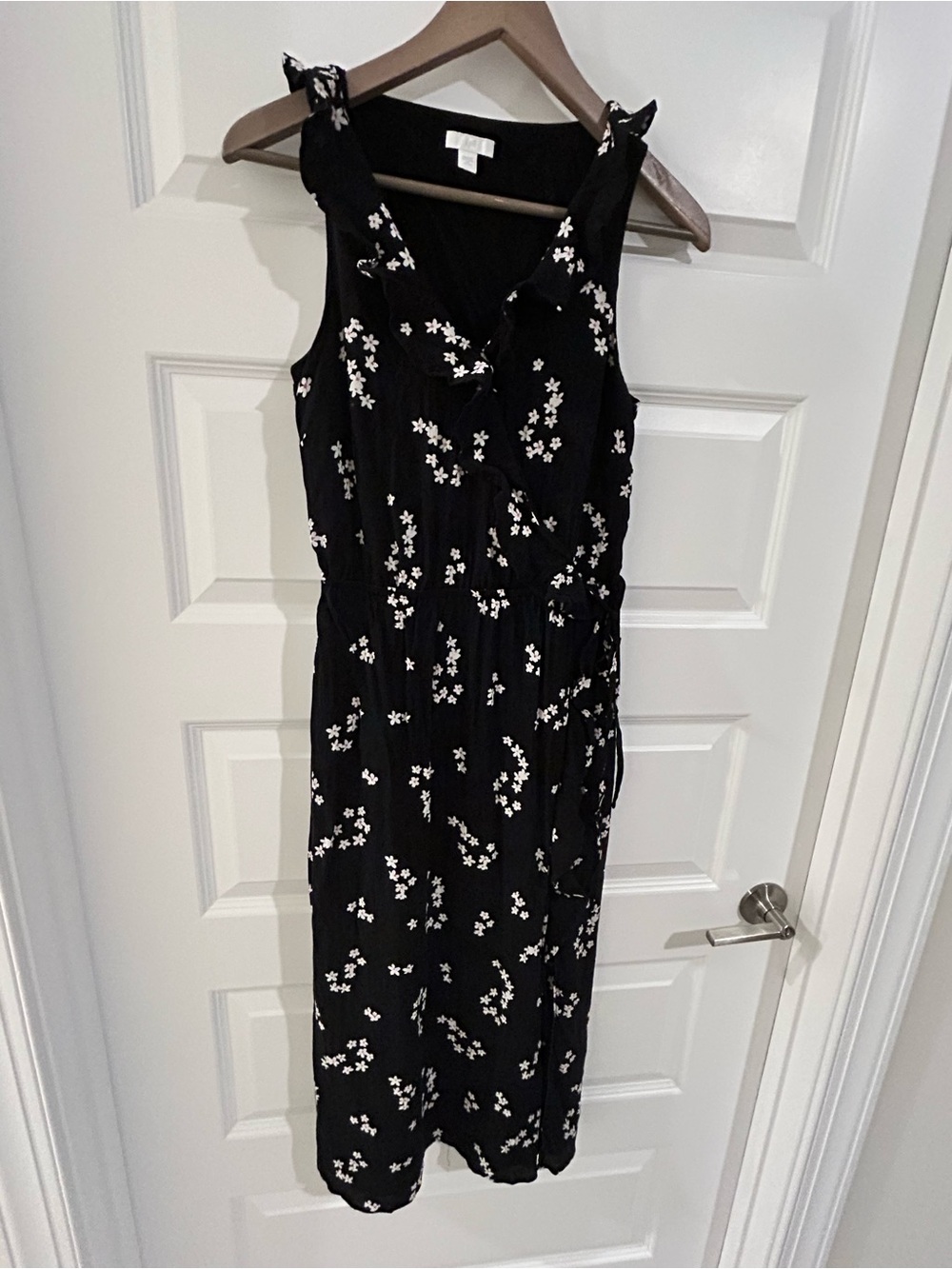 J Jill Floral Ruffle Maxi Dress Black White Size XS